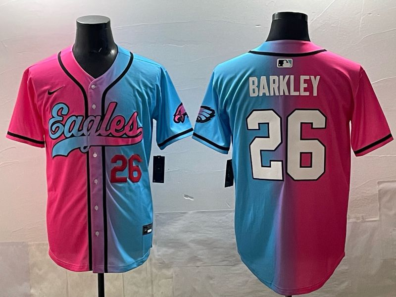Men 2025 Philadelphia Eagles #26 Barkley Blue pink Nike Limited NFL Jersey style 02